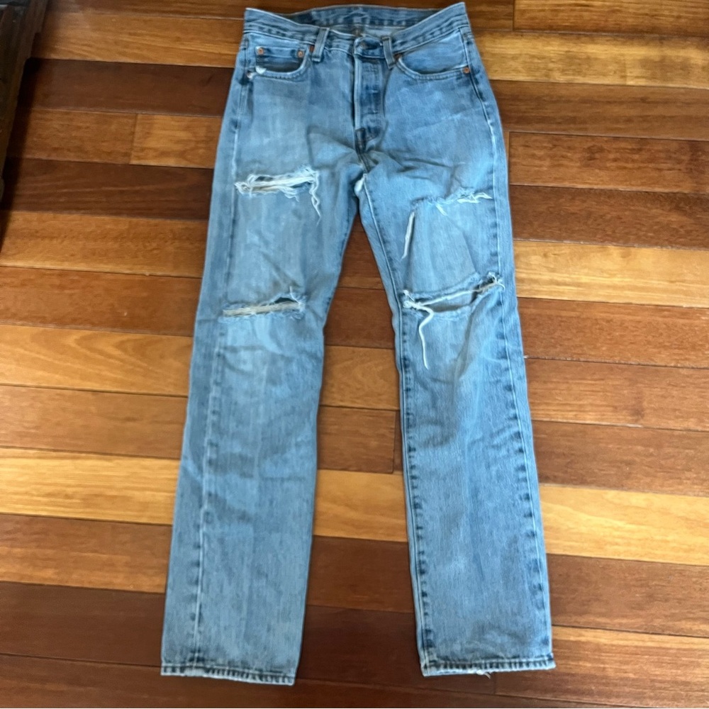 LEVI'S 501 Jeans Distressed Straight Leg Button Fly 28x32 (2)
